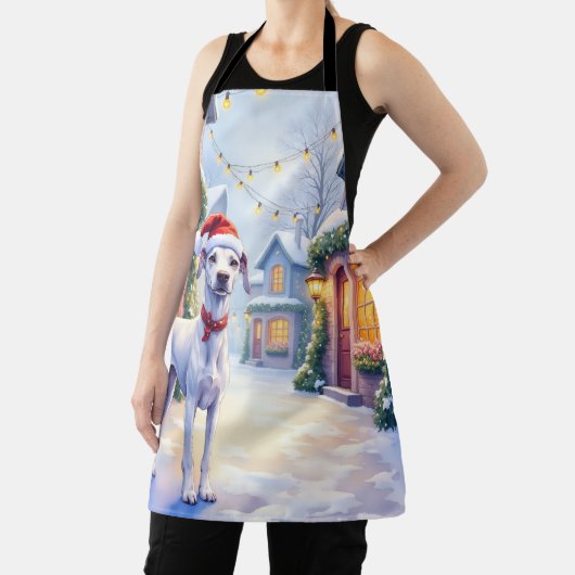 Greyhound Snowy Village Santa Hat Christmas Art Schürze (InSitu)