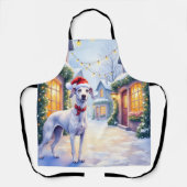 Greyhound Snowy Village Santa Hat Christmas Art Schürze (Vorderseite)