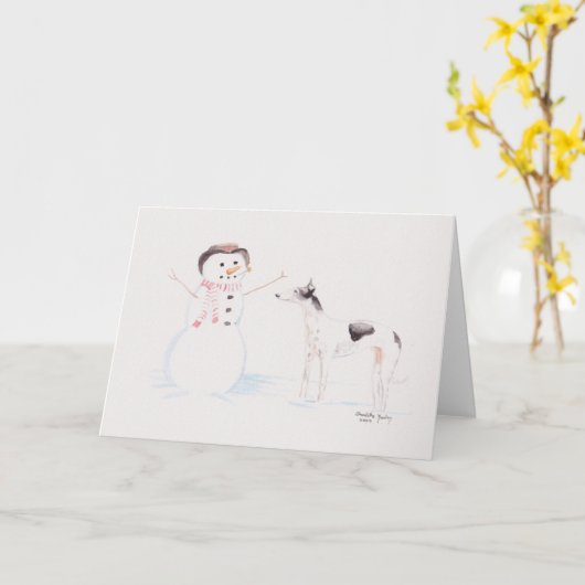 Greyhound trifft Snowman Dog Art Grußkarte Karte (Gelbe Blume)