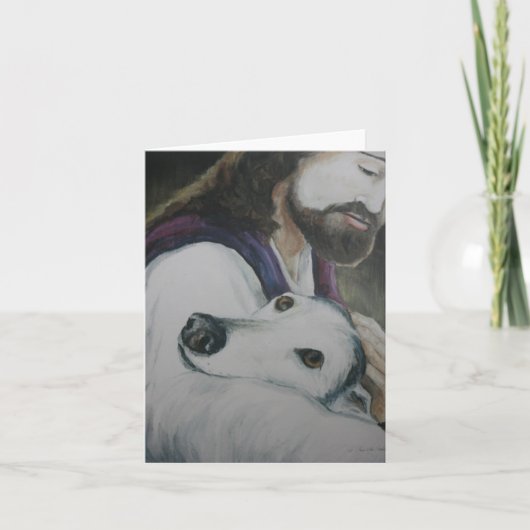 Greyhound und Jesus Original Hunde Art Note Card Karte (Vorderseite)