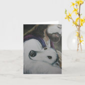 Greyhound und Jesus Original Hunde Art Note Card Karte (Gelbe Blume)