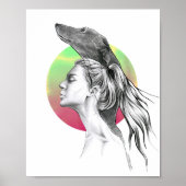 Greyhound und Woman Portrait Dog Lover Elegante Ku Poster (Vorne)