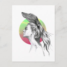 Greyhound und Woman Portrait Dog Lover Elegante Ku Postkarte
