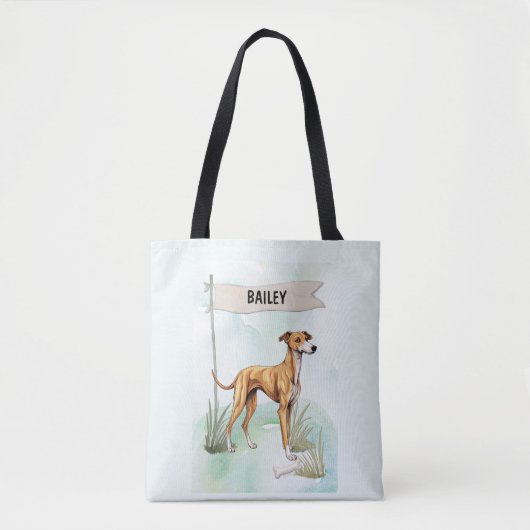 Greyhound-Wasserfarbe Personalisierter Hund Tasche (Vorderseite)