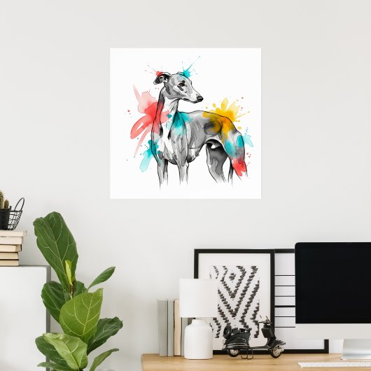 Greyhound Watercolor Ink Splash Illustration Poster (Heimbüro)