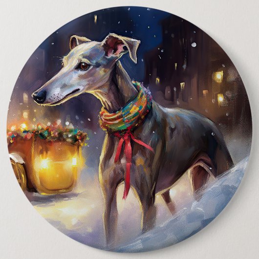 Greyhound Weihnachtsfeiertag Button (Vorderseite)