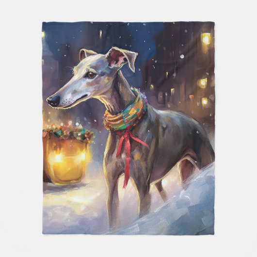 Greyhound Weihnachtsfeiertag Fleecedecke (Vorderseite)