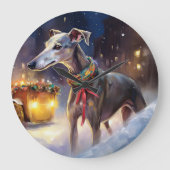 Greyhound Weihnachtsfeiertag Große Wanduhr (Vorderseite)