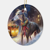 Greyhound Weihnachtsfeiertag Keramik Ornament (Links)
