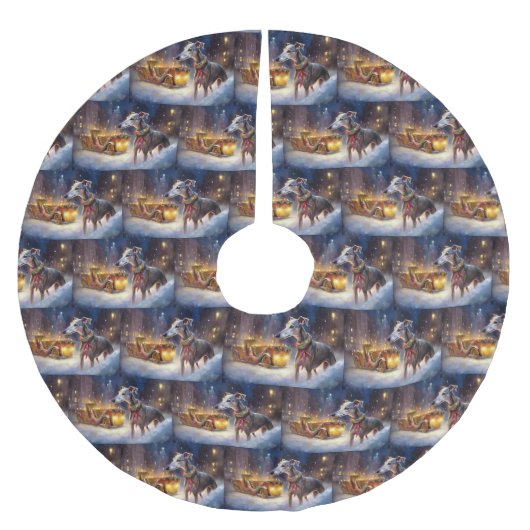 Greyhound Weihnachtsfeiertag Polyester Weihnachtsbaumdecke (Vorderseite)