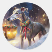 Greyhound Weihnachtsfeiertag Runder Aufkleber (Vorderseite)