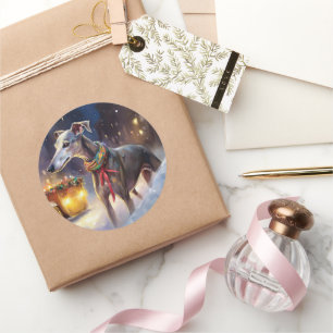 Greyhound Weihnachtsfeiertag Runder Aufkleber