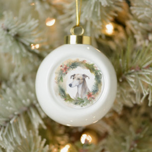Greyhound-Weihnachtskranz Festiver Hund Keramik Kugel-Ornament