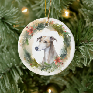 Greyhound-Weihnachtskranz Festiver Hund Keramik Ornament