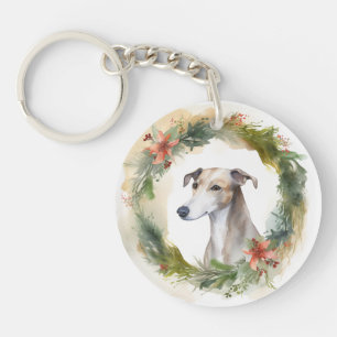 Greyhound-Weihnachtskranz Festiver Hund Schlüsselanhänger