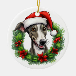 Greyhound Weihnachtskranz Keramik Ornament
