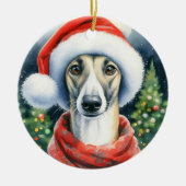 Greyhound Weihnachtsmannmütze Wasserfarben Weihnac Keramik Ornament (Vorne)