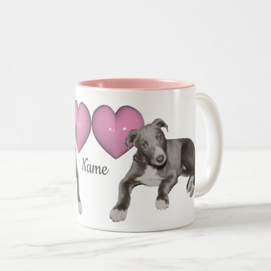 Greyhound Welpen und Herz Personalisiert Zweifarbige Tasse (VorderseiteRechts)
