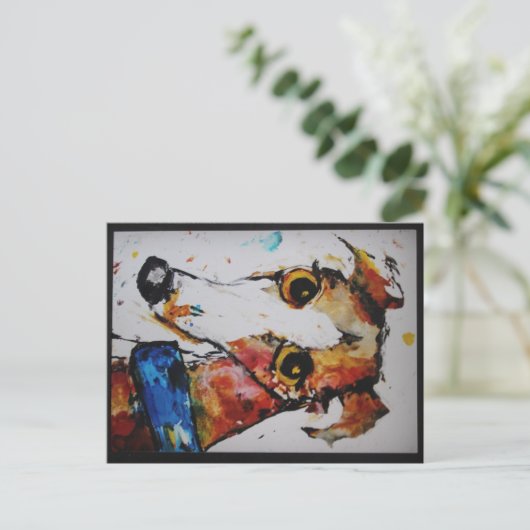 Greyhound Whippet Galgo Mixed Media Art Postkarte (Stehend Vorderseite)
