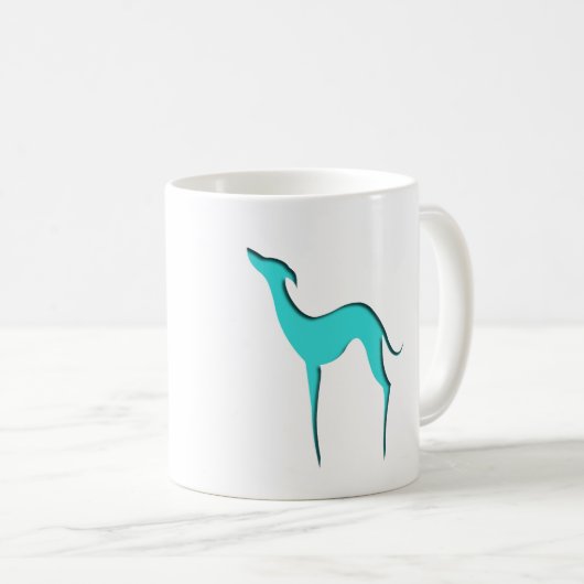 Greyhound Whippet-Hund türkisblaue Silhouette Kaffeetasse (VorderseiteRechts)