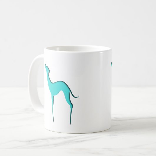 Greyhound Whippet-Hund türkisblaue Silhouette Kaffeetasse (Vorderseite Links)