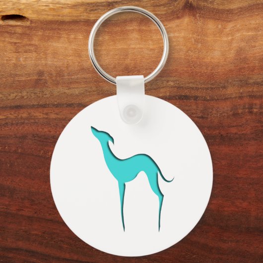 Greyhound Whippet-Hund türkisblaue Silhouette Schlüsselanhänger (Vorderseite)