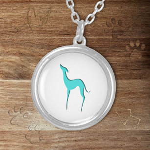 Greyhound Whippet-Hund türkisblaue Silhouette Versilberte Kette