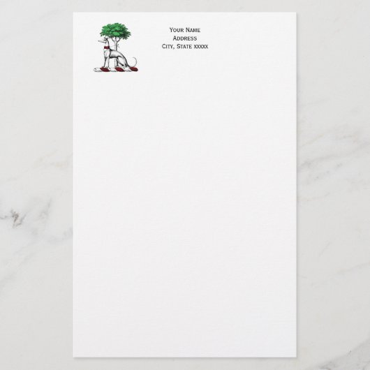 Greyhound Whippet mit Baumkronen-Wappen-Emblem Briefpapier (Vorderseite)