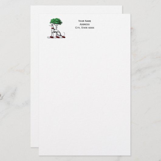 Greyhound Whippet mit Baumkronen-Wappen-Emblem Briefpapier (Vorne/Hinten)