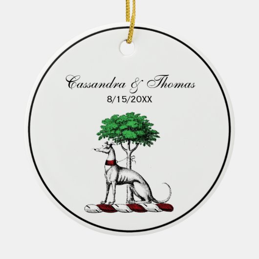 Greyhound Whippet mit Baumkronen-Wappen-Emblem Keramik Ornament (Vorne)
