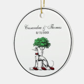 Greyhound Whippet mit Baumkronen-Wappen-Emblem Keramik Ornament (Links)