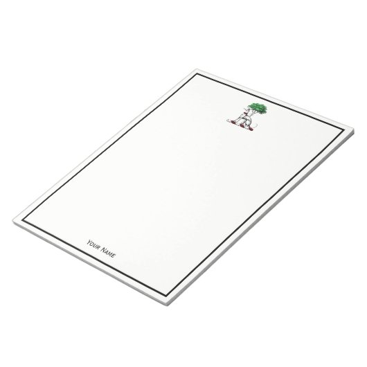 Greyhound Whippet mit Baumkronen-Wappen-Emblem Notizblock (angewinkelt)