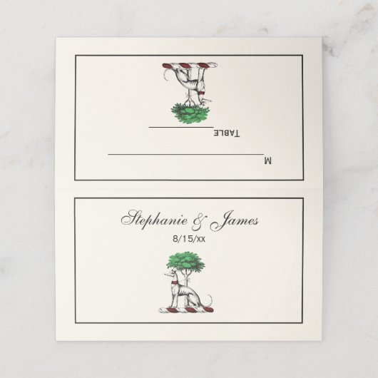 Greyhound Whippet mit Baumkronen-Wappen-Emblem Platzkarte (Außenseite Aufgefaltet)