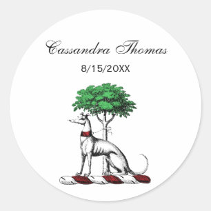 Greyhound Whippet mit Baumkronen-Wappen-Emblem Runder Aufkleber