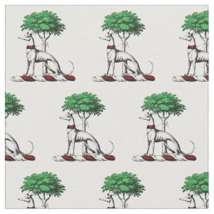 Greyhound Whippet mit Baumkronen-Wappen-Emblem Stoff