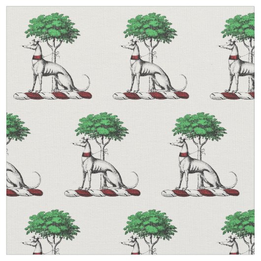 Greyhound Whippet mit Baumkronen-Wappen-Emblem Stoff (Nahaufnahme)
