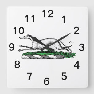 Greyhound Whippet Running Heraldic Wappen Emblem Quadratische Wanduhr