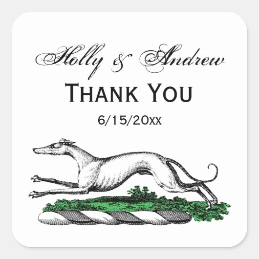 Greyhound Whippet Running Heraldic Wappen Emblem Quadratischer Aufkleber (Vorderseite)