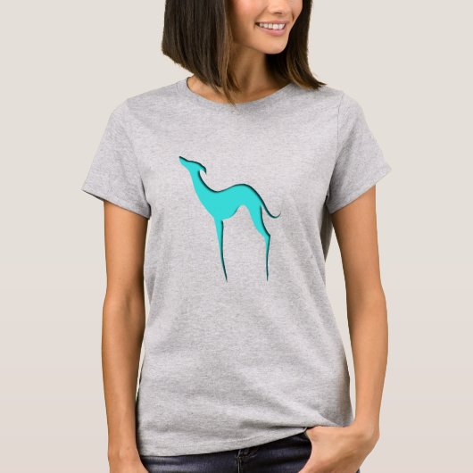 Greyhound Whippet Türkisblaue Silhouette T-Shirt (Vorderseite)