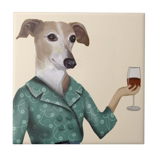 Greyhound Wine Snob Fliese (Vorderseite)