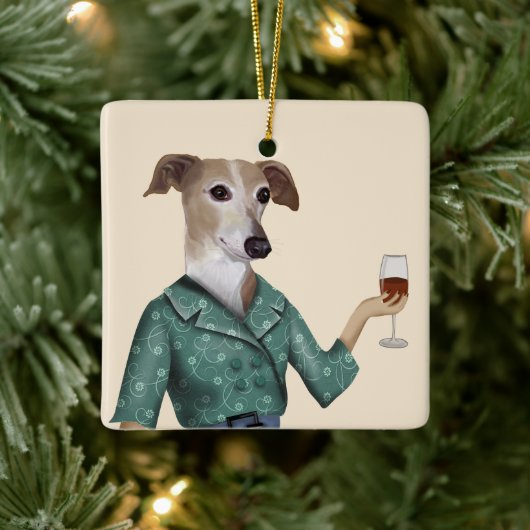 Greyhound Wine Snob Keramikornament (Baum)
