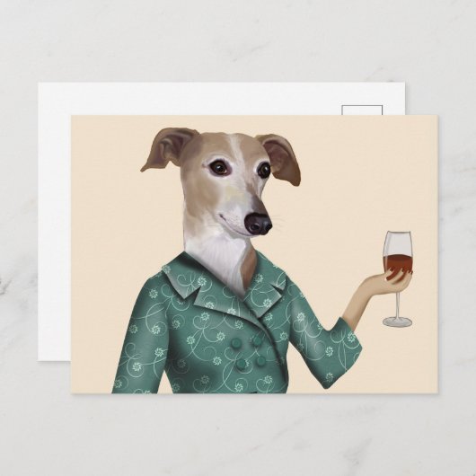 Greyhound Wine Snob Postkarte (Vorne/Hinten)