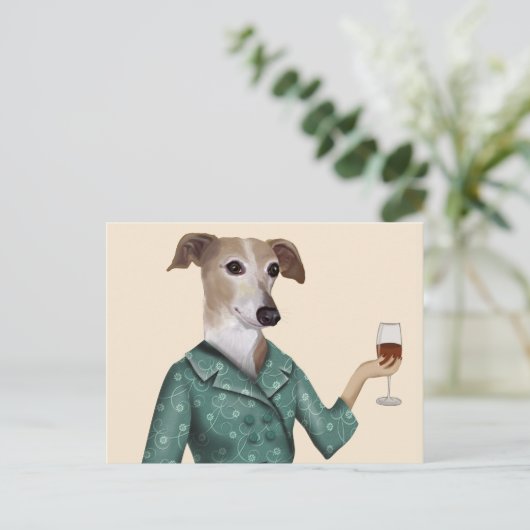 Greyhound Wine Snob Postkarte (Stehend Vorderseite)