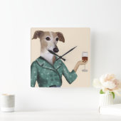 Greyhound Wine Snob Quadratische Wanduhr (Zuhause)
