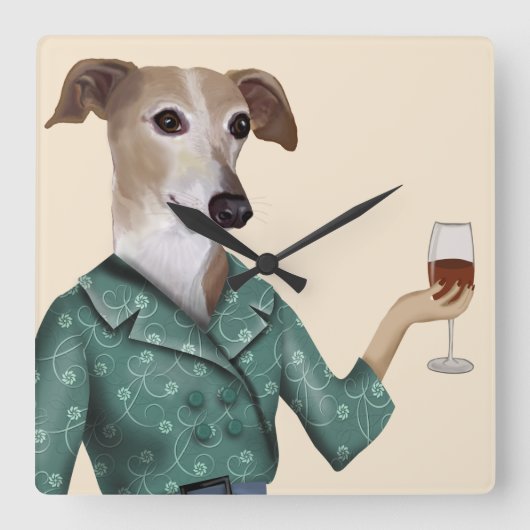 Greyhound Wine Snob Quadratische Wanduhr (Vorderseite)
