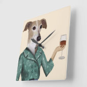Greyhound Wine Snob Quadratische Wanduhr (Winkel)