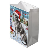 Greyhound Winter Wonderland Christmas Joy Mittlere Geschenktüte (Rückseite Schrägansicht)