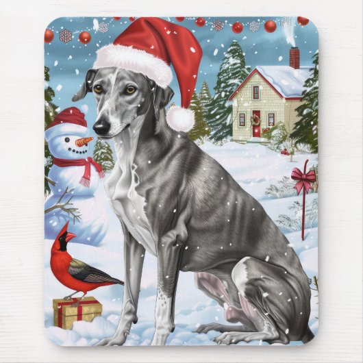 Greyhound Winter Wonderland Christmas Joy Mousepad (Vorne)
