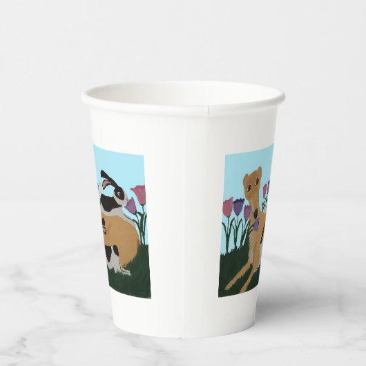 Greyhound with Bunnies Paper Cups Pappbecher (Rechts)