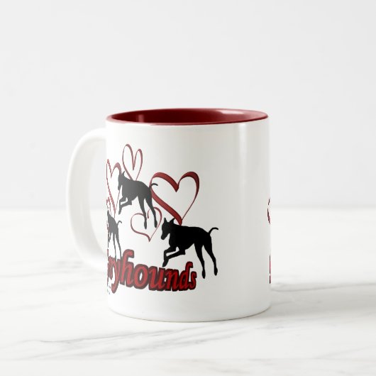 Greyhounds Hearts Dog Lover Foto Kaffee Tasse (Vorderseite Links)